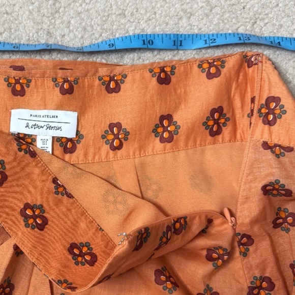 Anthropologie & Other Stories Skirt Printed Tie Front Midi Skirt Orange Size 4 - Picture 11 of 16